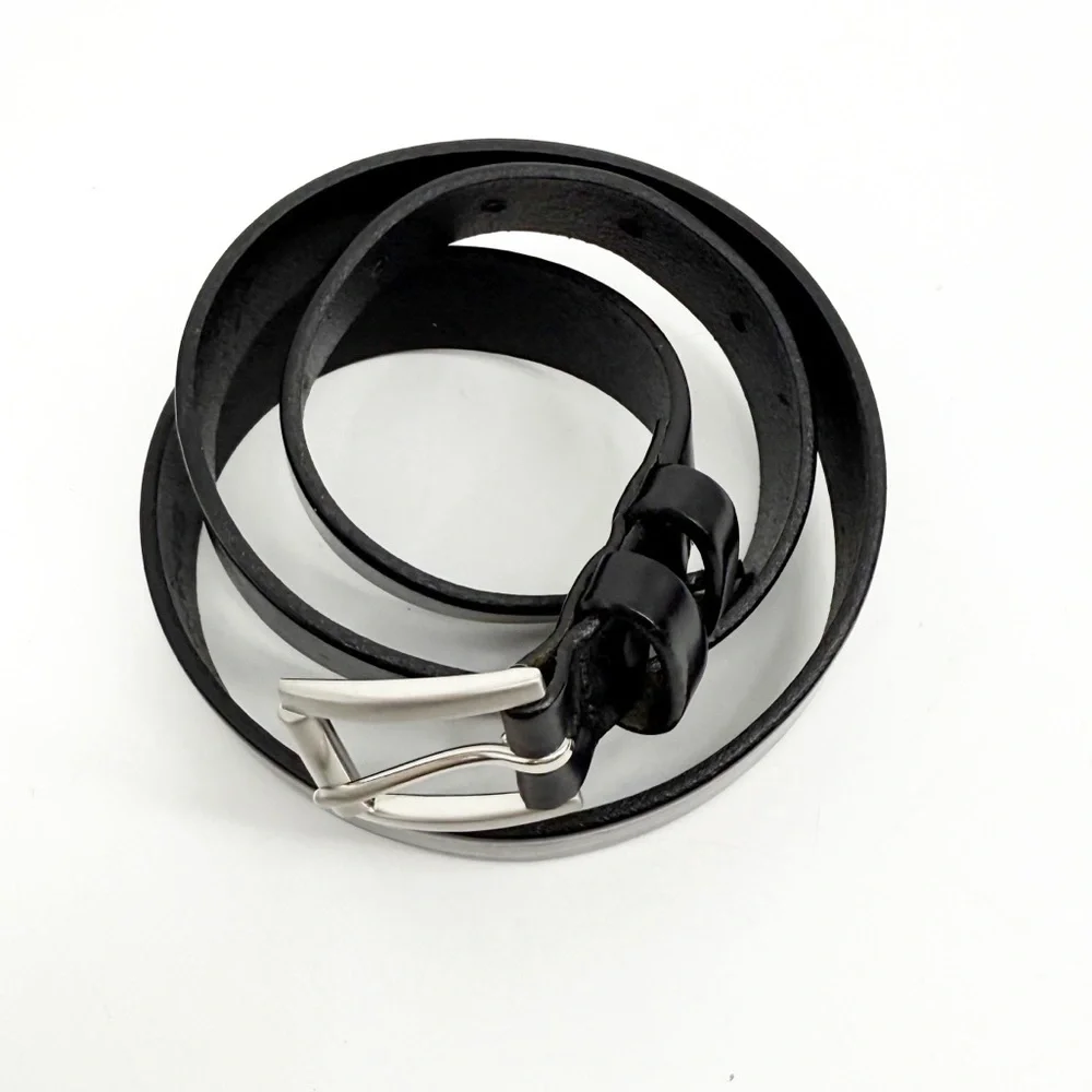 Banana Republic Black Leather Belt with Silver Buckle, Size Medium